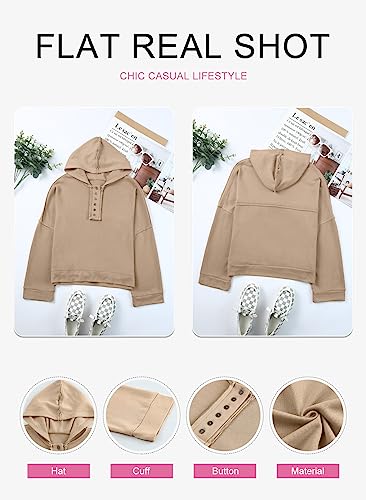 Dokotoo Hoodies for Women 2024 Fashion Fall V Neck Button Down Long Sleeve Hooded Sweatshirts Tops