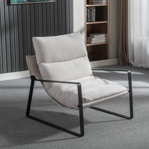 Heah-Yo Modern Accent Chair Set Of 1, Chenille Fabric Living Room Chair With Removable Cushion And Solid Metal Frame, Comfy Reading Chair For Bedroom, White #TOP1