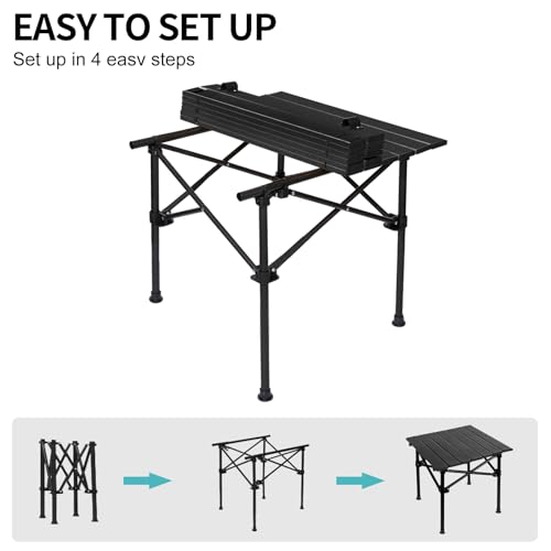 Mesa de Camping DanCoom Plegable y Ajustable de Aluminio para 2-4 Personas Negra Cuadrada miniatura 5