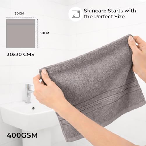 Image of Cotton Face Towel Pack of 4, 100% Cotton Towels, Soft Absorbent Small Gym Towel for Face, 400 GSM Quick Dry Bathroom & Travel Towels Men & Women, 30 x 30 cm, Grey