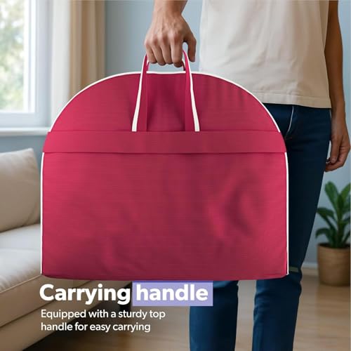 Image of Non Woven Blazer Cover with Zip | Hanging Coat Bags for Jacket, Saree, Shirt, Garments Clothes | Unisex Dress Wardrobe Organizer Folding Suit Covers, Maroon | Pack of 5