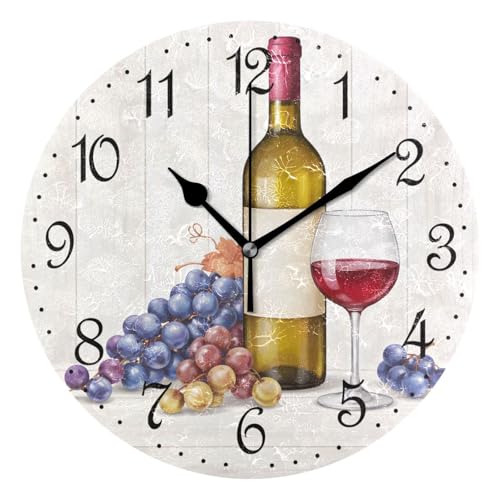 ALAZA Wall Clock Grape Wine Red Bottle Silent Non-Ticking Decorative Wall Clocks Battery Operated 10 Inch for Home Living Room Kitchen Bathroom Bedroom