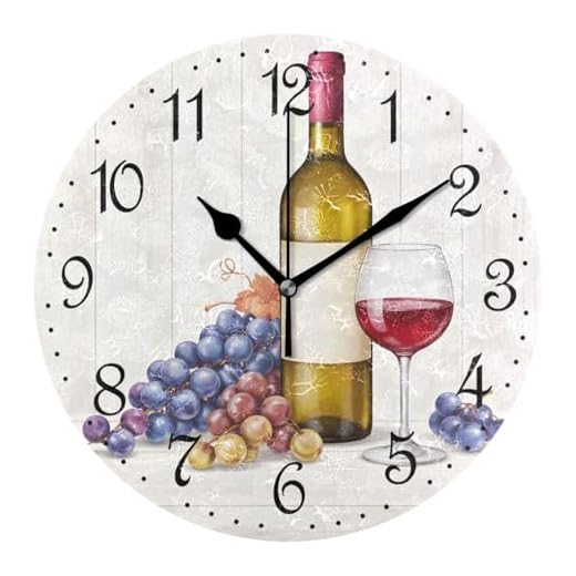 ALAZA Wall Clock Grape Wine Red Bottle Silent Non-Ticking Decorative Wall Clocks Battery Operated 10 Inch for Home Living Room Kitchen Bathroom Bedroom