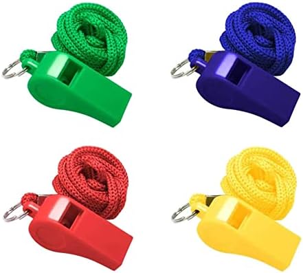Whistle, 4 Packs Plastic Whistles with Lanyard, Colorful Whistle,...