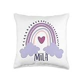 Mila Personalized Custom Name Rainbow Cute Colorful Throw Pillow
