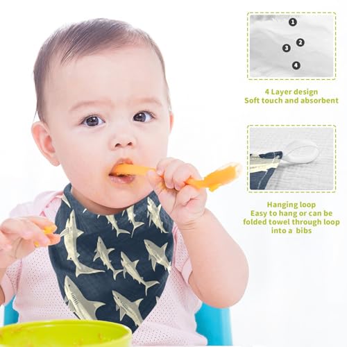 Image of vvfelixl Sharks in Ocean Baby Burp Cloths Baby Muslin Washcloths for Boys Girls Cotton Babys Face Towel for Newborn Infants Soft and Absorbent 11.8 X 11.8 in, 5 Pack