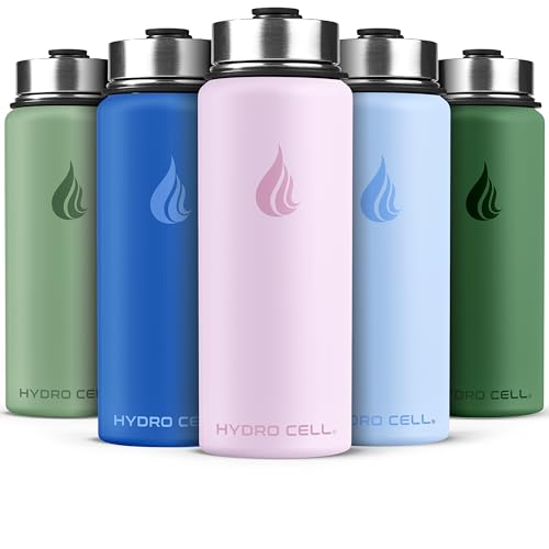 Image of HYDRO CELL Stainless Steel Insulated Water Bottle with Straw - For Cold & Hot Drinks - Metal Vacuum Flask with Screw Cap and Modern Leakproof Sport Thermos for Adults (Pink 18oz)