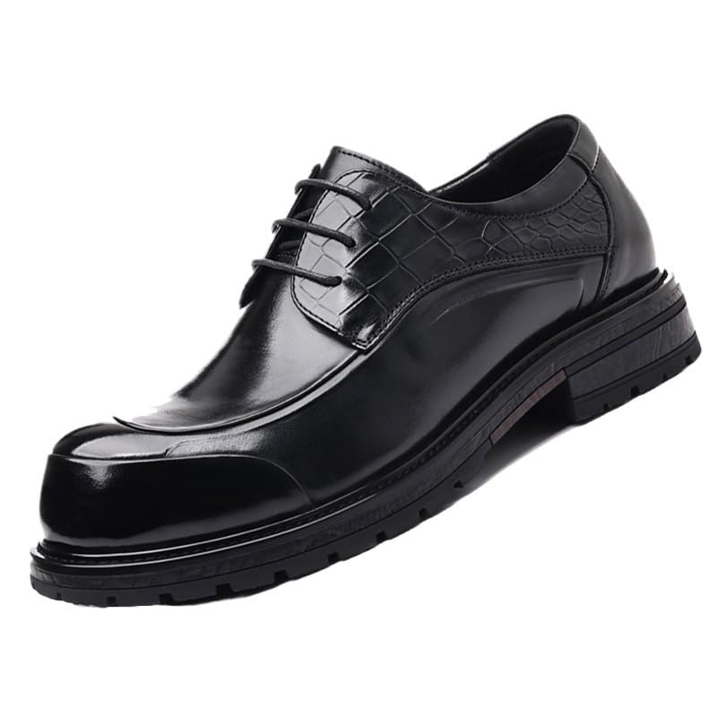 Mens Oxfords Business Dress Shoes Mens Leather Mid Chunky Heels Formal Dress Loafers Classic Round Toe Gradient Design
