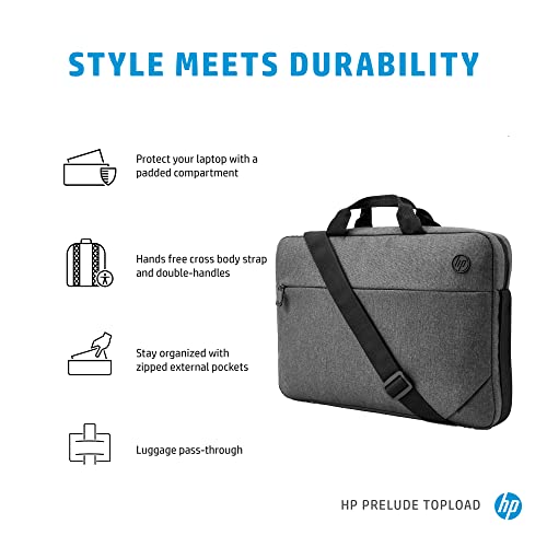 Image of HP Prelude Topload Briefcase for 15.6 Inch Laptops with Double Handles Hands-Free Crossbody Strap (1E7D7AA), Grey