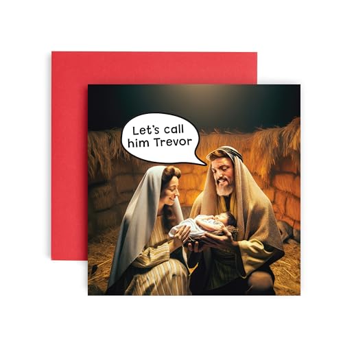Huxters Tarjetas de Navidad para mujeres y hombres – Call Him Trevor Tarjeta de Navidad Feliz Navidad para él y su familia Navidad vacaciones – Tarjeta de risa para papá, mamá, hermano, hermana, tía,