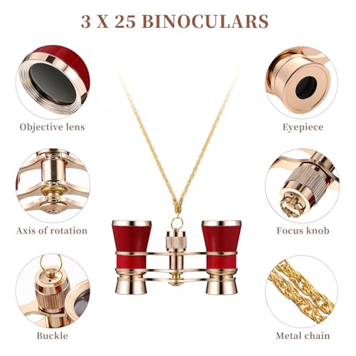 Prismáticos de ópera 3x25 vintage con cadena metálica y funda de algodón 2