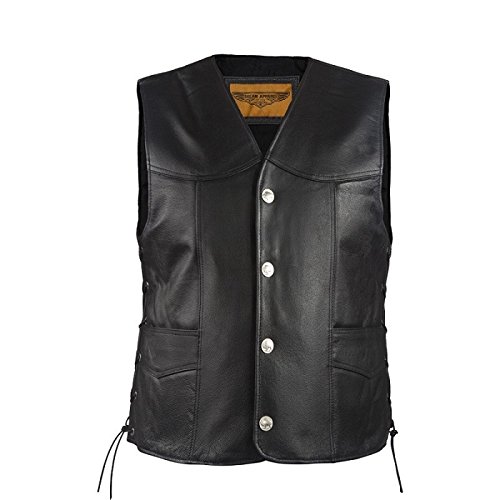 Mens Leather Motorcycle Vest With Buffalo Nickel Snaps (Size XL, X-Large, 48-50)