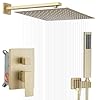Brushed Gold Shower System 12 Inch Bathroom Luxury Rain Mixer Shower Combo Set Wall Mounted Rainfall Shower Head and Handheld System Shower Faucet Set Rough-in Valve Body and Trim Included