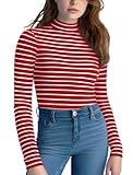 Zengjo Striped Turtleneck Women(Red and White,S)