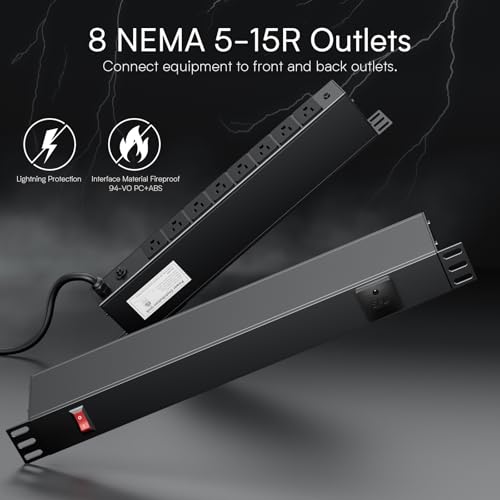 Protector eléctrico Sabethe PDU-03 con 8 tomas, protección contra sobretensiones, 110V/15A, cable de 1.83 m, montaje horizontal 1U para rack de servidor miniatura 4