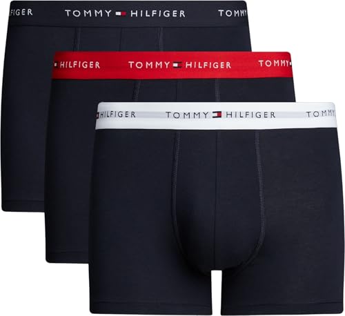 Tommy Hilfiger Boxers Lot de 3 Homme avec Ceinture à Motif Logo, Multicolore (Primary Red/White/Desert Sky), L