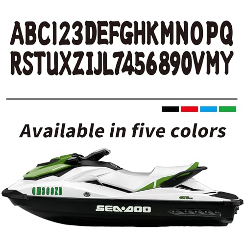 Image of 3 inch Registration Numbers and Letters Marine Sticker Decal | 4 Sets Alpha-Numeric Vinyl Letter for Jet Ski PWC Personal Watercraft Black