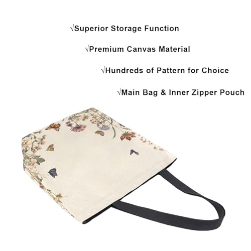 Extra Large Shoulder Tote Bag for Beach Travel Weekender Gym Vintage Wildflowers Butterfly Beige Floral Reusable Grocery Canvas Shopping Bag4