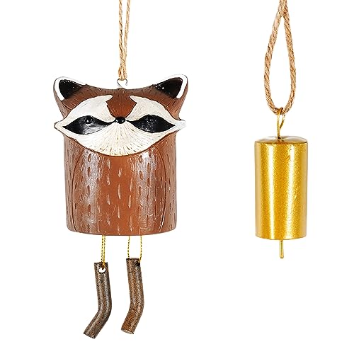 Soulnioi Resin Animal Wind Chimes Hanging Crafts Outdoor Handmade Art Wind Bell Ornament with Mini Bell Ideas Garden Decor for Outdoor Backyards Patio Christmas Home Decor-Raccoon