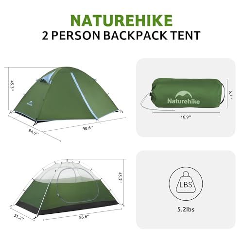 Image of Naturehike Bleik-A 2-3 Person Camping Tent, Waterproof Double Layer Lightweight Backpacking Tents for Camping