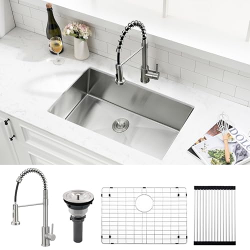 30Inch Undermount Kitchen Sink and Faucet Combo - VOKIM 30x18Inch Undermount Sink 16 Gauge Stainless...