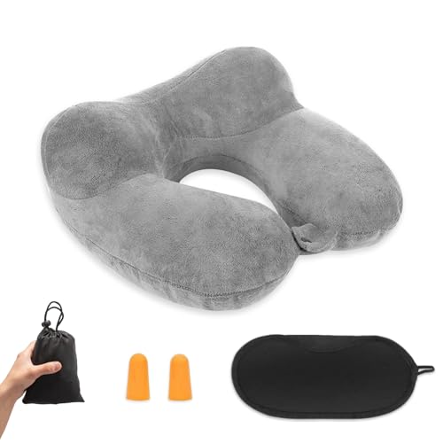 Cuscino da Viaggio Gonfiabile, Cuscino da Viaggio Collo da Compatto con Federa Lavabile, Cuscino...