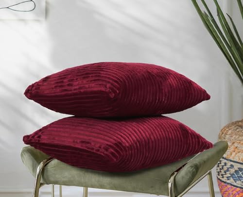 Image of RD TREND Cushion Cover Set of 2, Decorative Sofa Living Room Home Square Cushion Covers 24 Inch x 24 Inch, Aesthetic Corduroy Striped Double Sided (Marron)