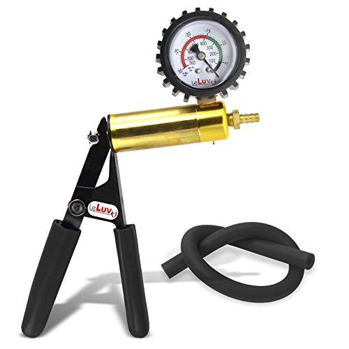 LeLuv Ultima Black Vacuum Pump - Aluminum Alloy &amp; Brass Handle Manual Hand Vacuum (0-30 Hg, 0-760 mmHg), Gauge Installed with Protective Rubber Cover, Rubber Padded Grips with Silicone Hose
