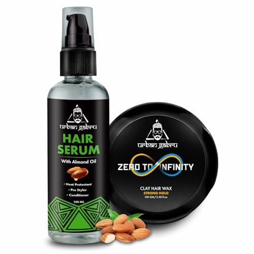 Image of Urbangabru Combo Hair Styling Kit - Clay Hair Wax (100 gm) and Hair Serum Pre-Styler (100 ml) (Hair Wax + Hair Serum)