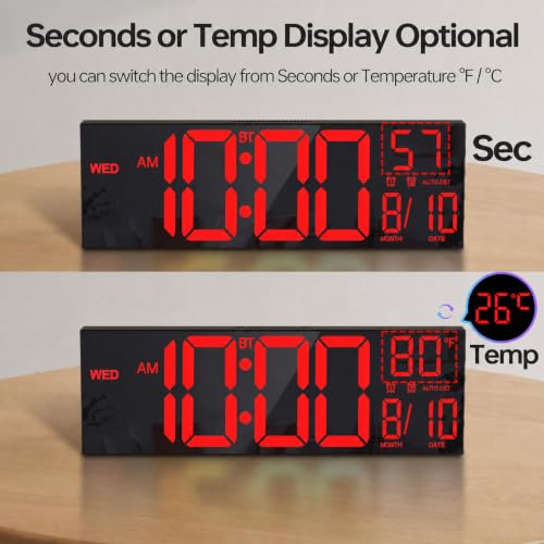 Image of JALL 16.1 inch Large Digital Wall Clock with RGB Lights, Digital Clock with BT Sync, Clocks for Living Room, Wall Clock with Auto DST, Temperature for Classroom (Red)