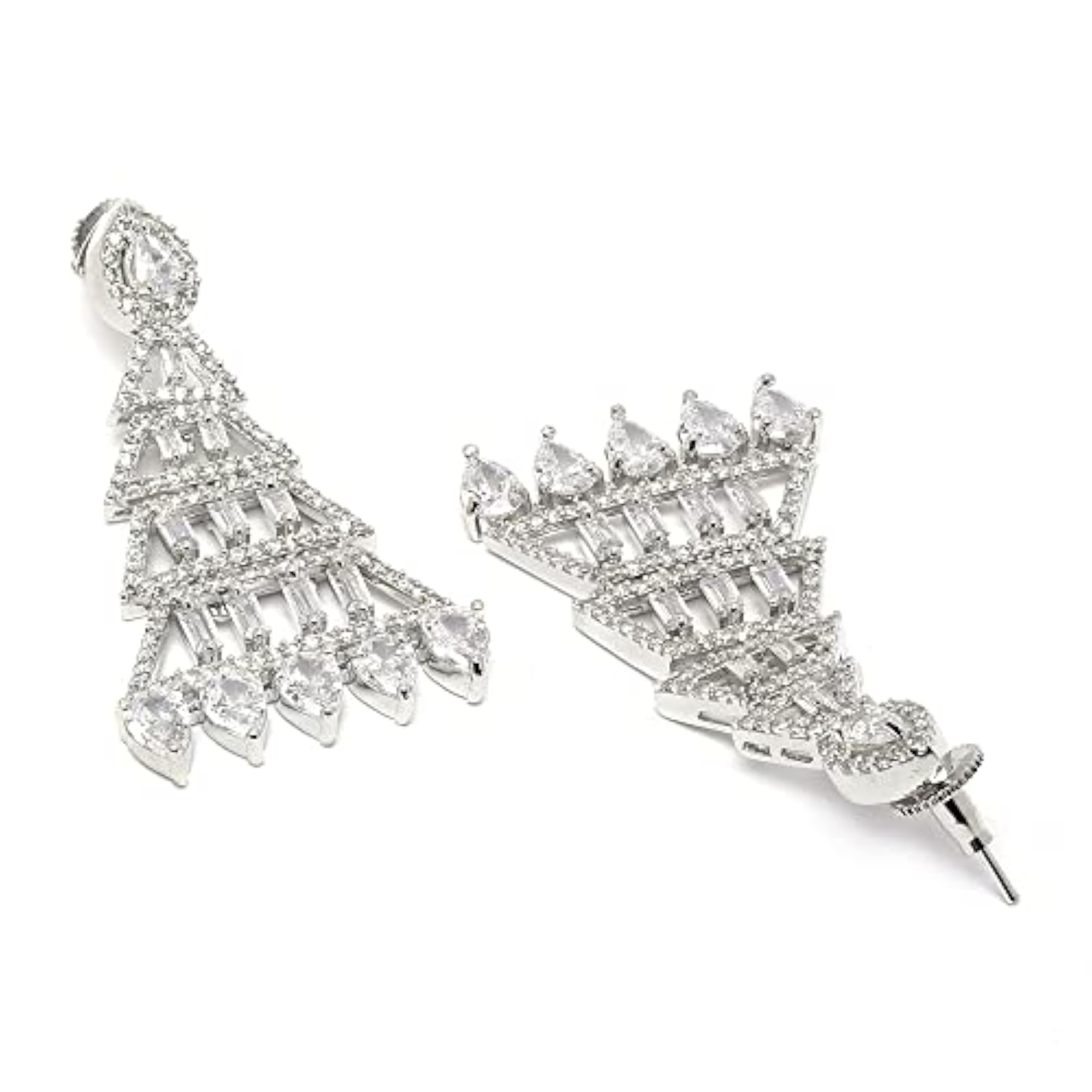 Rhodium Ptd Diamond Drop Earrings