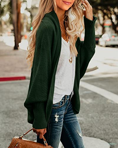 Imily Bela Women's Kimono Batwing Cable Knitted Slouchy Oversized Wrap Cardigan Sweater Green #TOP1