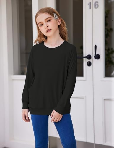 Arshiner Girls Long Sleeve Shirts with Pockets Crewneck Soft Casual Raglan Kids Blouse Tee Tops2