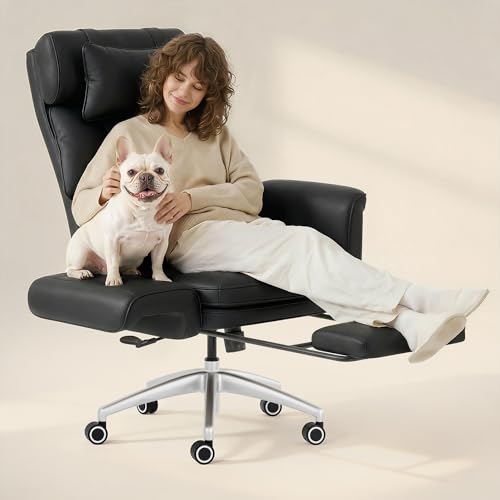 Image of FLEXISPOT Oversized Lounge Chair Indoor with Convertible Seat Width up to 44in Wheels Footrest 180 Flip Armrests, Chairs for Living Room Study Working Relaxing, Scratch-Resistant Leather, Black