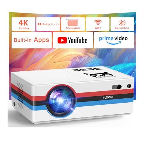 FUDONI Smart Projector with WiFi and Bluetooth, Native 1080P 25000L, Electric Focus Auto Keystone, Home Theater Outdoor Movie Projector with Built-in Streaming Apps, for iOS/Android/HDMI/USB