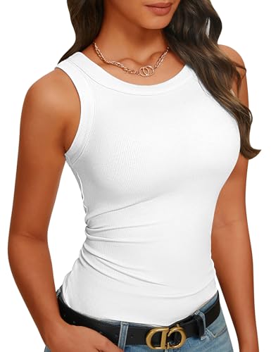 Womens Tank Tops High Neck Sleeveless Ribbed Tank Casual Basic Thick Strap Slim Fitted Racerback Shirts2