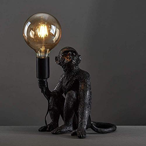 Lampe de chevet vintage peinte en forme de singe - Lampe de table créative en forme d'animal - Veilleuse décorative pour chambre à coucher, salon, balcon, club, hôtels, loft - Noir Cover