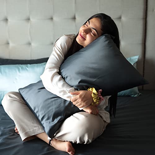 Image of SEEVO 400 TC Luxurious Satin Silk Pillow Covers /Pillowcases with Envelope Closure, Soft Comfortable Protects Hair and Skin - 17 inch x 27 inch - Set of 2 (Dark Green)
