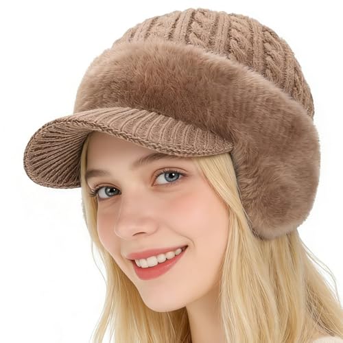 Genérico Vintermössa, vintermössa med fluffigt tyg, vattentät vindtät för kvinnor, för skidåkning snowboardåkning släde cykling och vintersport, khaki
