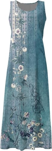 Image of Apvirdy Linen Dress for Women Summer Sleeveless Solid Casual Baggy Flowy Maxi Dresses with Pockets