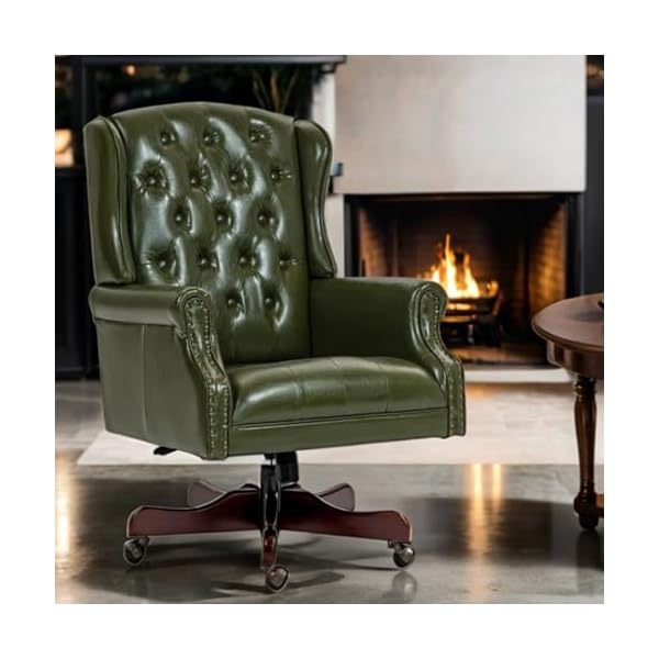 Ecotouge executive office chair pu leather wingback home desk chair wtufted high back nail head trim ergonomic pc chair for home office and living room green  urban country home decor