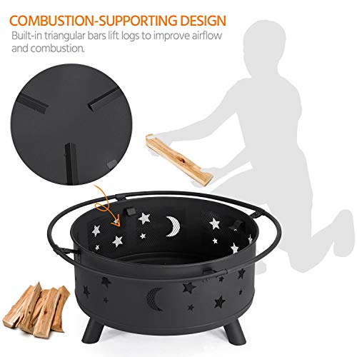 Yaheetech 30In Fire Pit Moons And Sky Stars Outdoor Fire Pit Fireplace Large Bonfire Wood Burning Firepit Bowl For Patio & Backyard With Spark Screen #TOP6