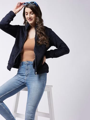 Image of Modeve Women Solid Full Sleeve Fur Standard Length Jacket For Winter