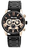 Carcasa de metal revestido. Elite - Reloj de pulsera para hombre (analógico, fecha, cronógrafo, metal, cuarzo, 3 bares), color negro y oro rosa