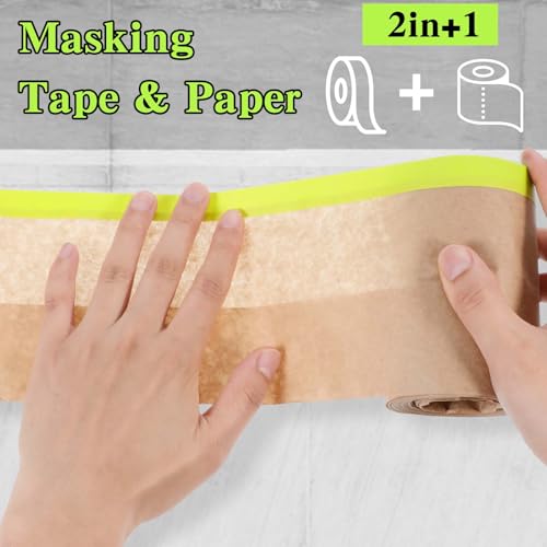 Image of MAQUITA 4 Rolls Pre-Taped Masking Paper for Painting - 6 inch x 50 feet Tape and Drape Painters Paper, Paint Adhesive Protective Paper Roll for Covering Skirting, Frames, Cars and Auto Body