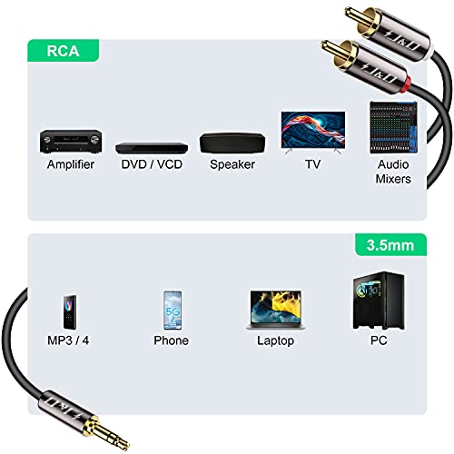 Image of J&D 3.5mm to RCA Cable, Gold-Plated 3.5mm Male to 2RCA Male Stereo Audio Adapter, Heavy Duty Shielded Aux Cable for Home Theater, Speakers, Turntable, TV, Soundbar, 20 Feet