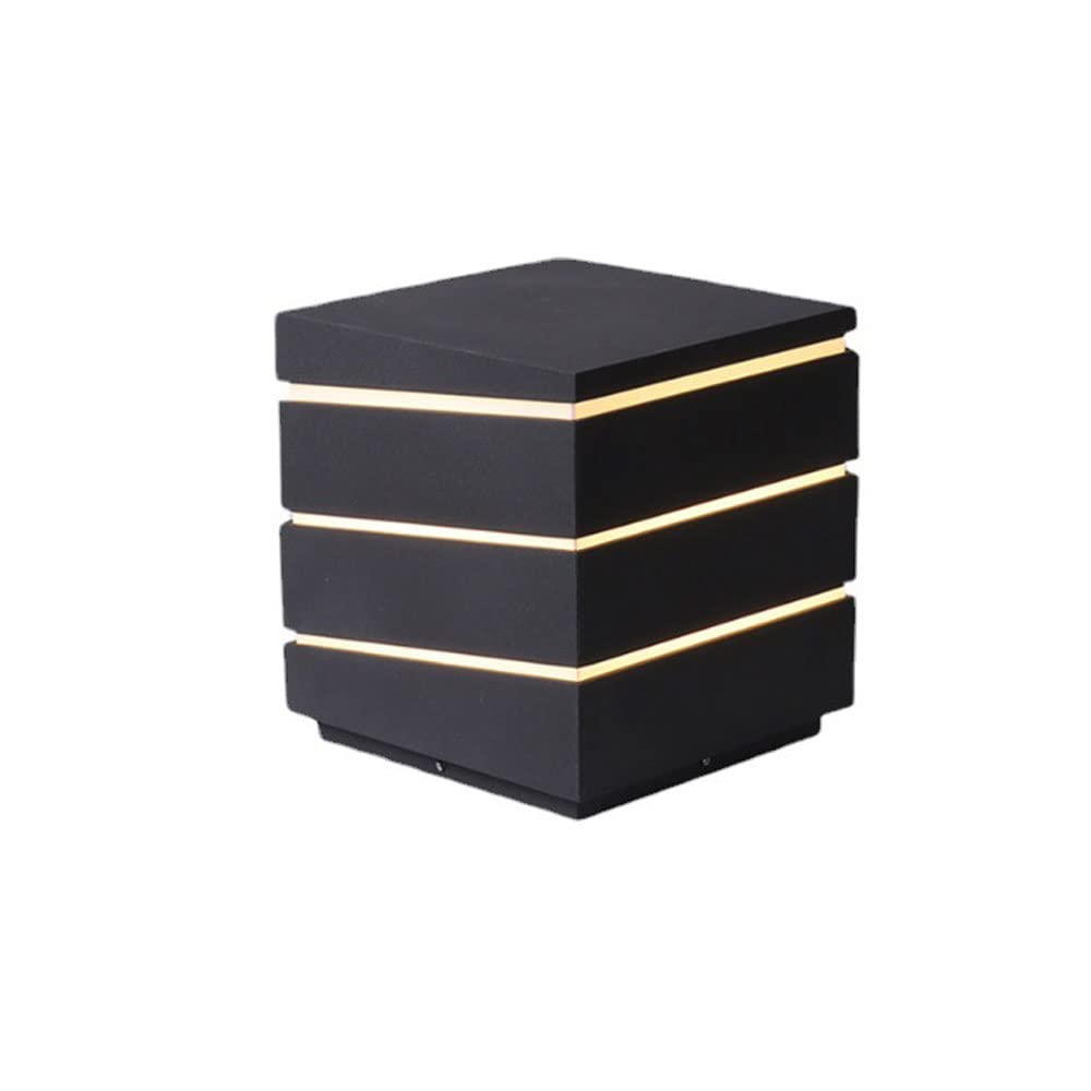 Lanterne pilier carrée d'extérieur étanche en acier inoxydable noir pour jardin