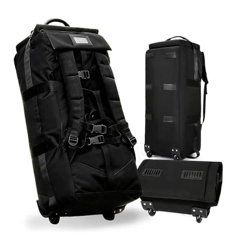 3 in 1 Sac de Voyage à roulettes, 80L Pliable à Rroulettes, Valise xxl sac de Voyage Pliable Sac de Sport avec Roulettes Sac à Bagages Souple avec Poignées...
