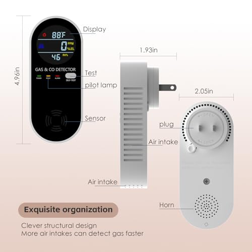 Natural Gas Detectors &Plug in Carbon Monoxide Detector， 4 in 1 Co and Gas Detector Temp Humidity Monitor，Propane, LPG, Gas Detector for Home，Kitchen,Hotels，RV.（1 Pack） - Thumbnail 3
