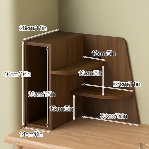 3-Tier Corner Shelf Organizer, Desktop Corner Stand for Small Spaces, Home Office & Kitchen Storage, Brown Corner Bookshelf, Space-Saving Display Rack
